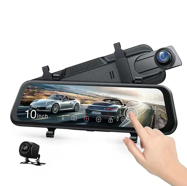 Rear Camera For Car - 10インチミラーダッシュカムナイトビジョン1080P FHDフルタッチスクリーンフロント＆リアビューバックアップカメラ（車用）