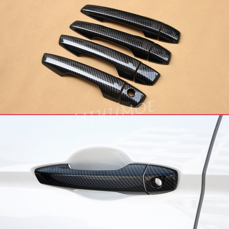 Car Accessories Xcent - 2018-2026年式三菱エクリプスクロス用キーレスカーボンファイバードアハンドルストリップカバートリムプロテクターアクセサリー