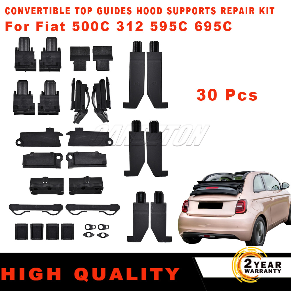 Car Accessories Uk - フィアット500C 500コンバーチブルキット UK 30個入り アップグレードソフトトップルーフ修理スライダークリップ フードパーツ