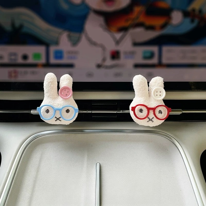 Car Fragrance Diffuser - メガネをかけたかわいいウサギ車のエアベントフレグランスクリップアロマディフューザー自動芳香剤ACベントオーナメントインテリアデコレーション