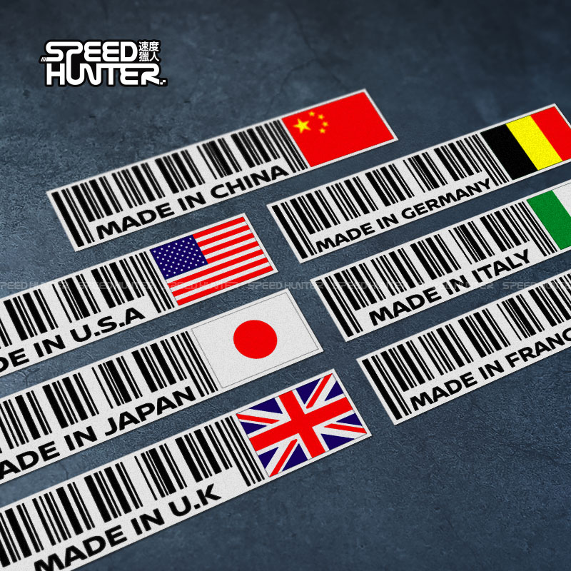 Car Accessories Uk - JDMスタイル国旗バーコードカーステッカー アメリカ、日本、イギリス、ドイツ、フランス、イタリア製 防水 車体/窓/バイク用 PVCデカール