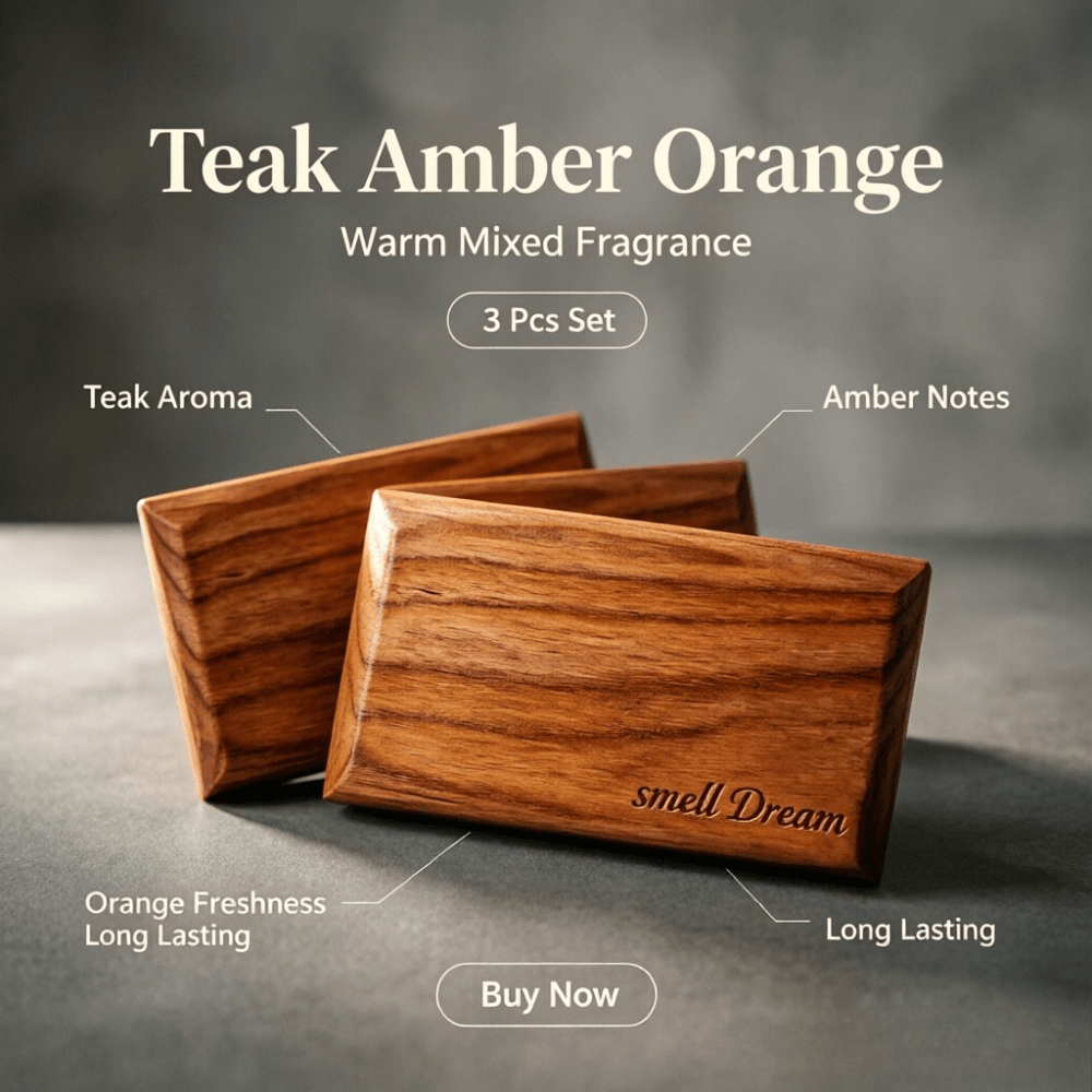 Car Fragrance Diffuser - 車用芳香剤 チーク・アンバー・オレンジウッドの香り ブロック3個セット 長持ちする温かい香り 車内や家の装飾に